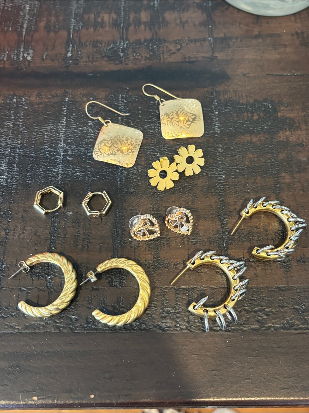 Gold Tone Women's Mixed Earring Set - Floral & Hoop Styles